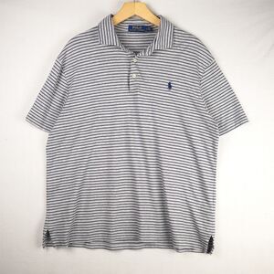Polo Ralph Lauren Polo Shirt Mens Large Gray Blue Striped Soft Cotton Pony Logo